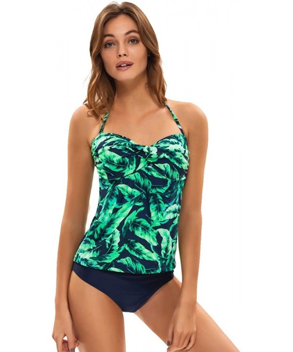 Women Halter V-Neck Tankini Swimsuits Retro Printed Tank Top with Tribal Bottoms Plus Size - Floral Print 06 - CZ18SUR4RZ5 $1...