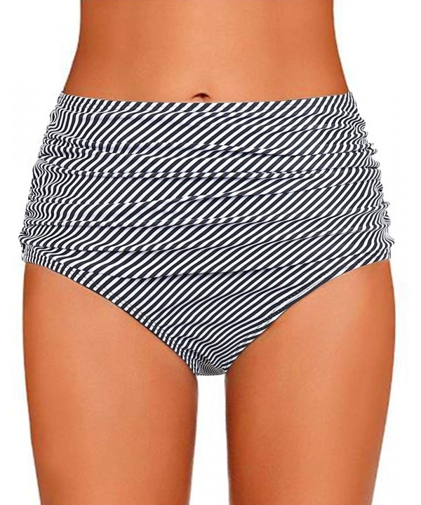 Women's High Waisted Bikini Swim Bottoms Ruched Tummy Control Bikini Tankini Swimsuit Bottoms - A Stripe 1 - C5196O45Z4S $13....