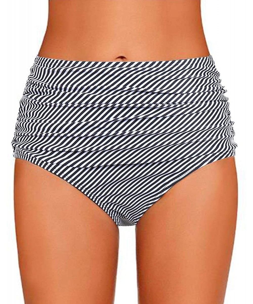 Women's High Waisted Bikini Swim Bottoms Ruched Tummy Control Bikini Tankini Swimsuit Bottoms - A Stripe 1 - C5196O45Z4S $13....