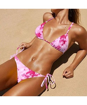 Sexy Bikini Two Piece Low Rise Thong Swimsuits Floral Flounce Tops Bathing Suits for Women - Red986 - CM19C9ERSD8 $16.69-Sets