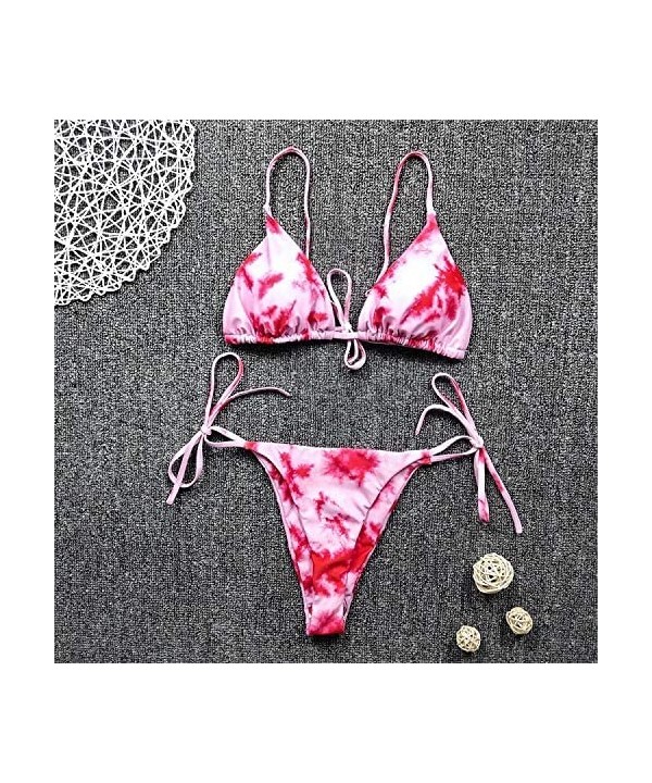 Sexy Bikini Two Piece Low Rise Thong Swimsuits Floral Flounce Tops Bathing Suits for Women - Red986 - CM19C9ERSD8 $16.69-Sets