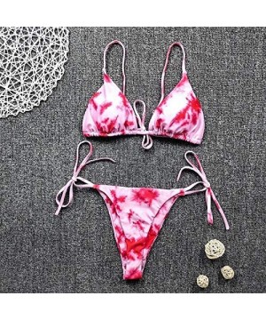 Sexy Bikini Two Piece Low Rise Thong Swimsuits Floral Flounce Tops Bathing Suits for Women - Red986 - CM19C9ERSD8 $16.69-Sets