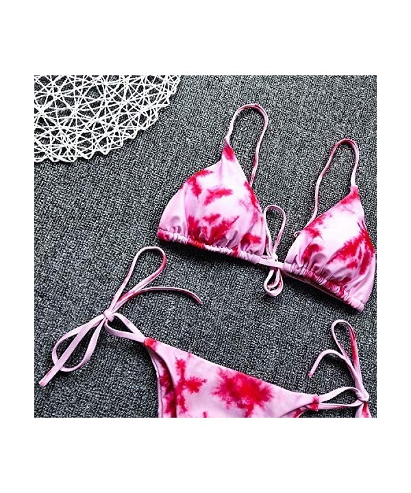 Sexy Bikini Two Piece Low Rise Thong Swimsuits Floral Flounce Tops Bathing Suits for Women - Red986 - CM19C9ERSD8 $16.69-Sets