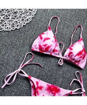 Sexy Bikini Two Piece Low Rise Thong Swimsuits Floral Flounce Tops Bathing Suits for Women - Red986 - CM19C9ERSD8 $16.69-Sets