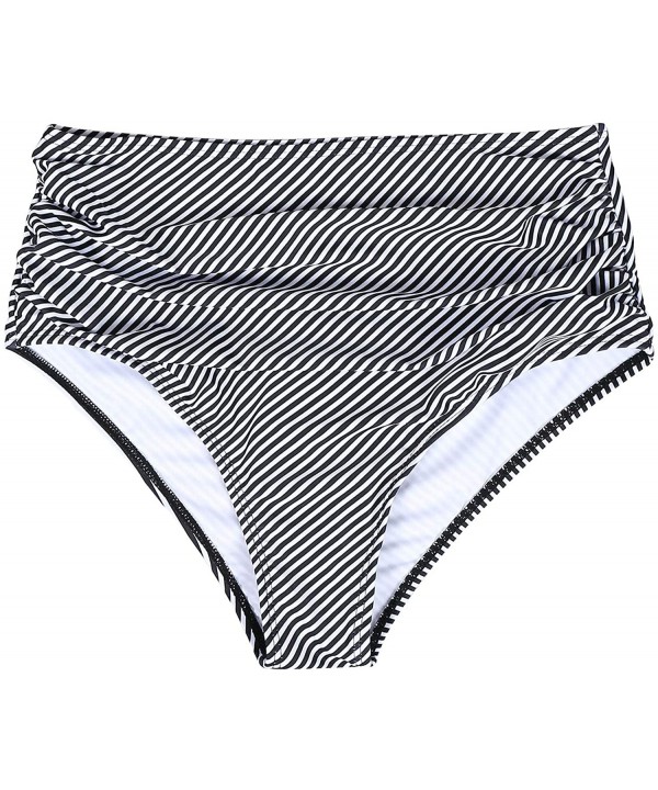 Women's High Waisted Bikini Swim Bottoms Ruched Tummy Control Bikini Tankini Swimsuit Bottoms - A Stripe 1 - C5196O45Z4S $13....