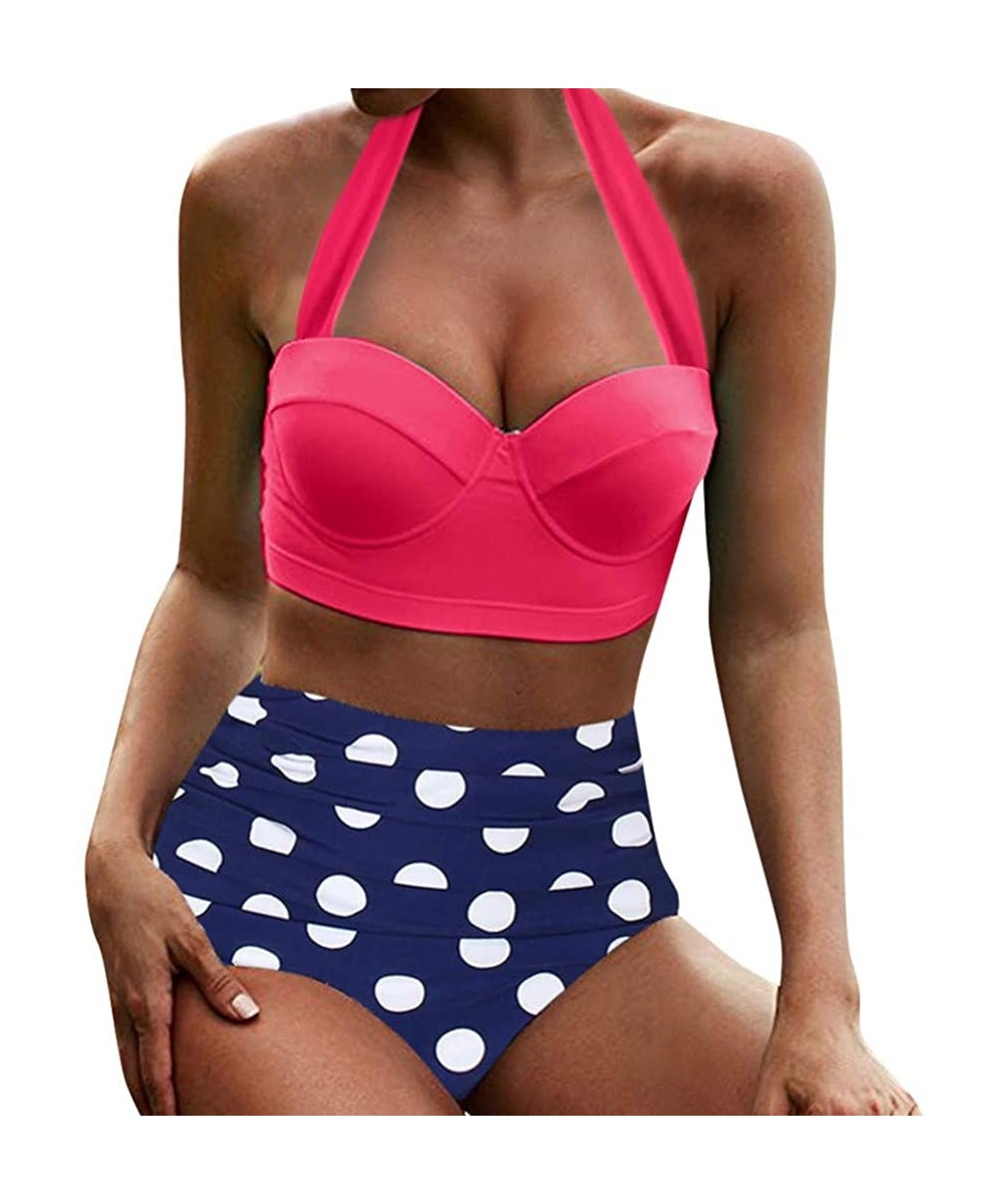 Women's High Waist Bikini Swimwear Women's Vintage Print Beachwear Bikini Set Swimwear - C5-watermelon Red - CL196M2Z586 $13....