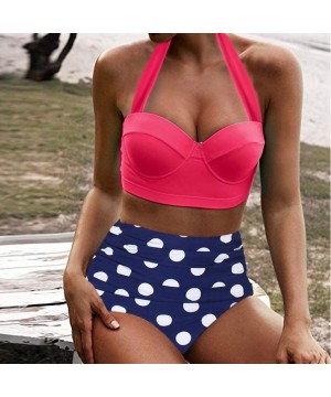 Women's High Waist Bikini Swimwear Women's Vintage Print Beachwear Bikini Set Swimwear - C5-watermelon Red - CL196M2Z586 $13....