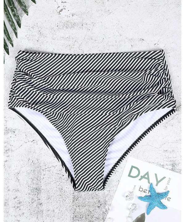 Women's High Waisted Bikini Swim Bottoms Ruched Tummy Control Bikini Tankini Swimsuit Bottoms - A Stripe 1 - C5196O45Z4S $13....