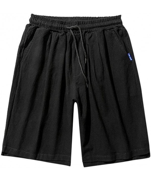 Men Athletic Shorts Summer Casual Linen Pants Solid Colors Beach Shorts Swim Trunks Trousers with Pockets - Black - C018SGSRG...