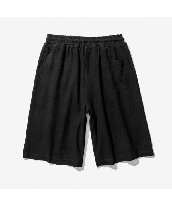 Men Athletic Shorts Summer Casual Linen Pants Solid Colors Beach Shorts Swim Trunks Trousers with Pockets - Black - C018SGSRG...