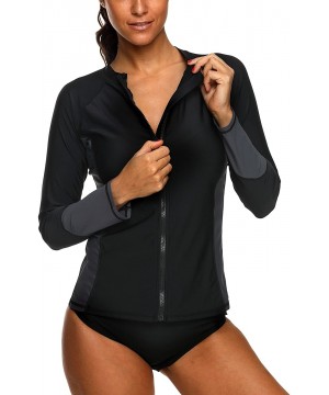 Long Sleeve Rash Guard Swimwear UPF 50+ Sun Protection Swim Shirts Athletic Tops - Zipper Black - CS17Z660CYM $28.14-Rash Guards