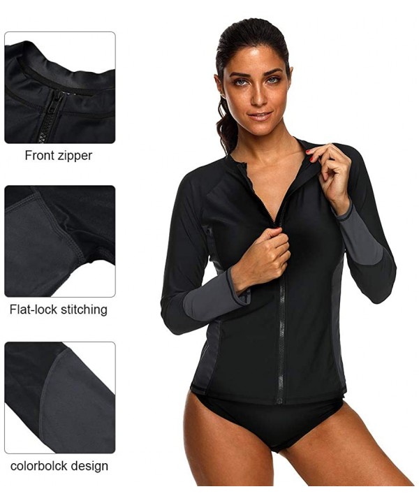 Long Sleeve Rash Guard Swimwear UPF 50+ Sun Protection Swim Shirts Athletic Tops - Zipper Black - CS17Z660CYM $28.14-Rash Guards