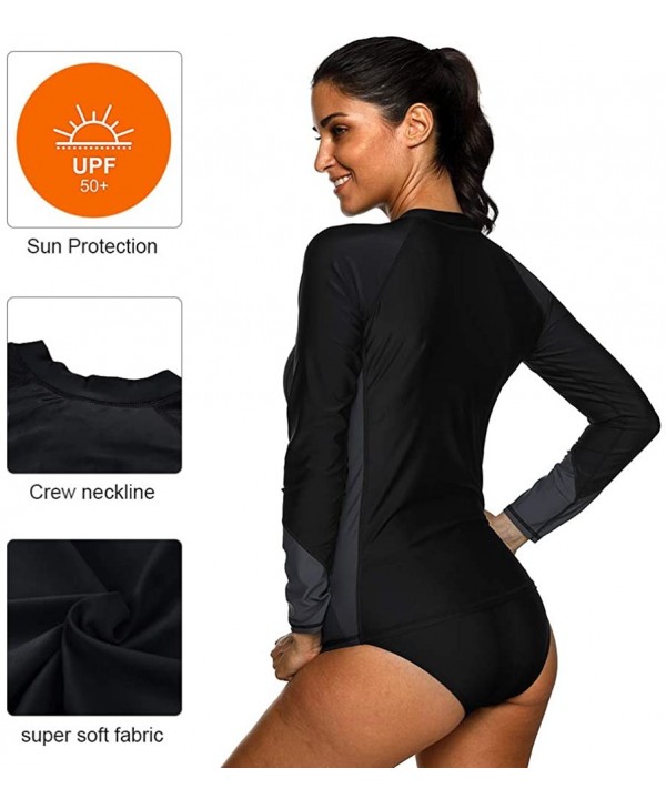 Long Sleeve Rash Guard Swimwear UPF 50+ Sun Protection Swim Shirts Athletic Tops - Zipper Black - CS17Z660CYM $28.14-Rash Guards