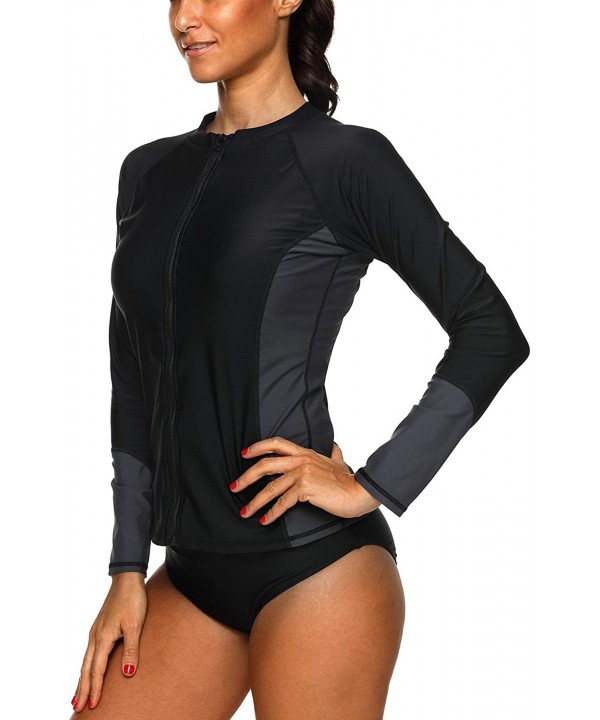 Long Sleeve Rash Guard Swimwear UPF 50+ Sun Protection Swim Shirts Athletic Tops - Zipper Black - CS17Z660CYM $28.14-Rash Guards