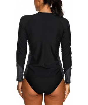 Long Sleeve Rash Guard Swimwear UPF 50+ Sun Protection Swim Shirts Athletic Tops - Zipper Black - CS17Z660CYM $28.14-Rash Guards