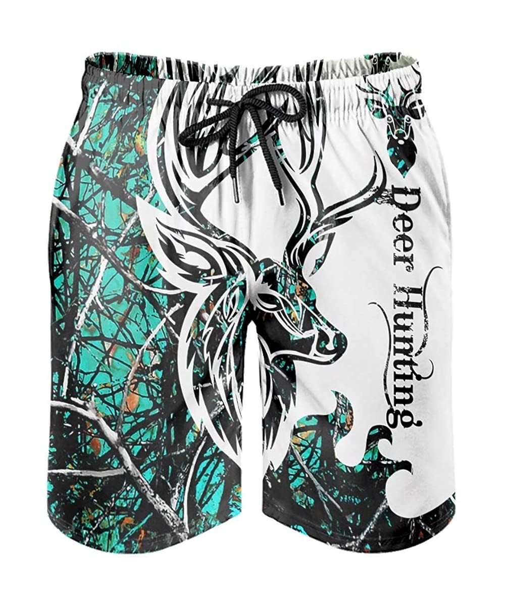 Mens American Flag Wood Deer Skull Oak camo Swim Trunks Sport - Swimsuit - White3 - CX19E45SUZE $22.12-Board Shorts