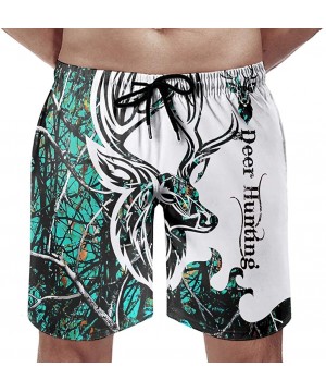 Mens American Flag Wood Deer Skull Oak camo Swim Trunks Sport - Swimsuit - White3 - CX19E45SUZE $22.12-Board Shorts