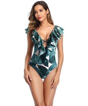 Women's One Piece Swimsuit Deep V-Neck Ruffle Monokini Swimwear Padded Bathing Suit - J-5 - CG193WW5H5D $22.68-One-Pieces