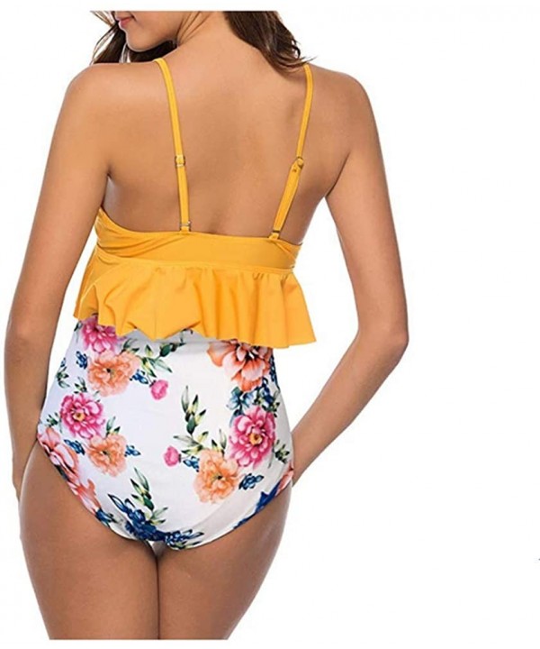 Women Two Piece Padded Swimsuit Bathing Suit High-Waisted Booty Shorts Ruffled Flowers Swimwear Bikini - C818NALYO3H $25.46-R...