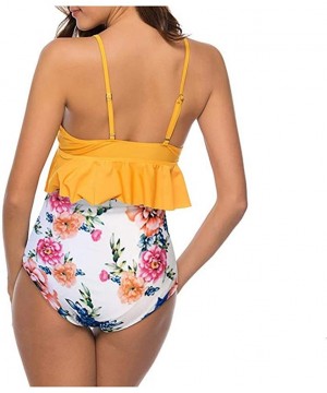 Women Two Piece Padded Swimsuit Bathing Suit High-Waisted Booty Shorts Ruffled Flowers Swimwear Bikini - C818NALYO3H $25.46-R...