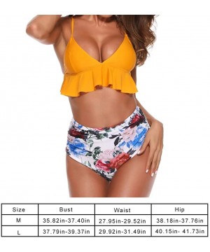 Women Two Piece Padded Swimsuit Bathing Suit High-Waisted Booty Shorts Ruffled Flowers Swimwear Bikini - C818NALYO3H $25.46-R...