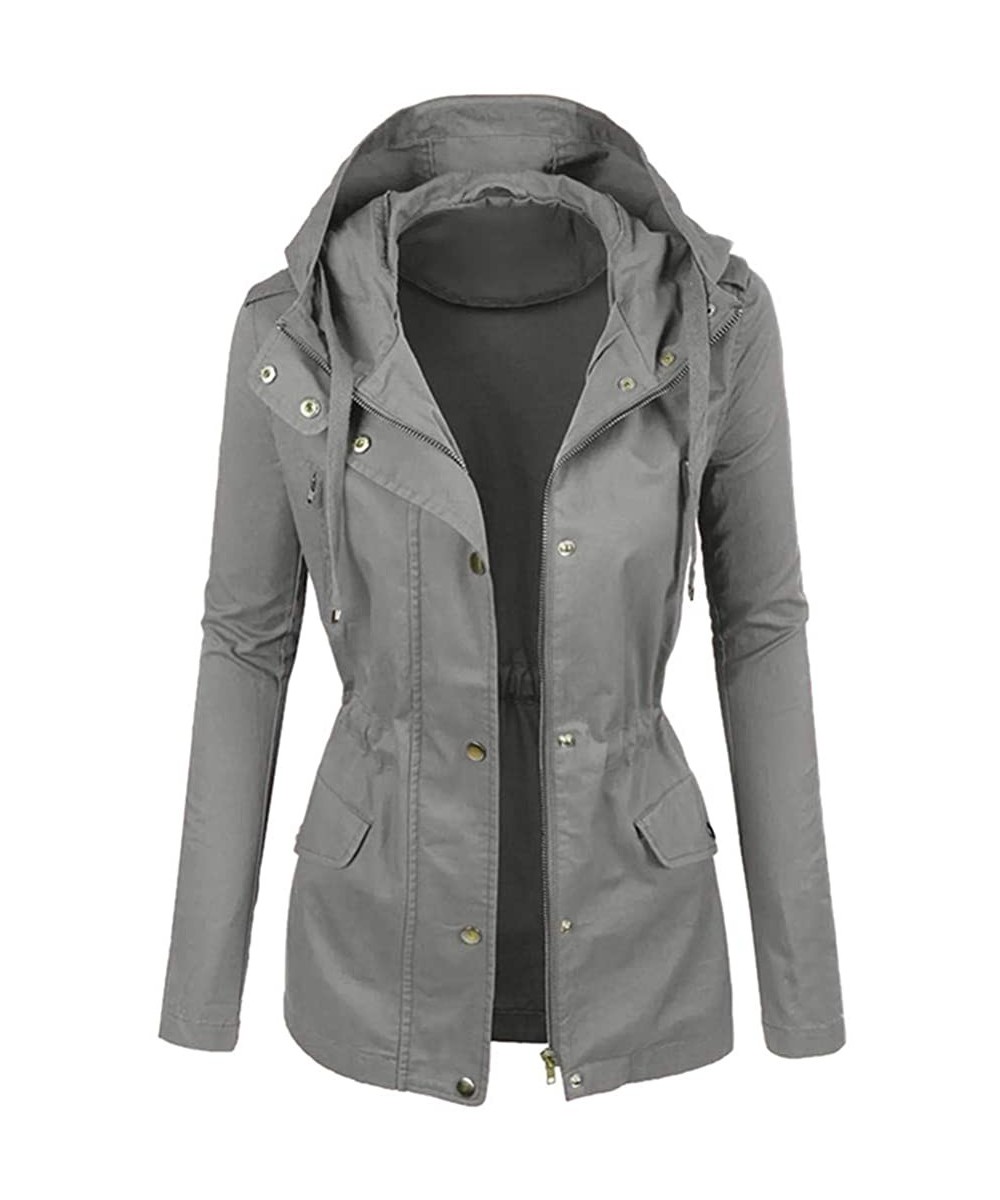 Women Raincoat Solid Rain Jacket Outdoor Plus Size Waterproof Hooded Windproof Warm Coat - F Gray - CY1929X44H8 $23.54-Cover-Ups