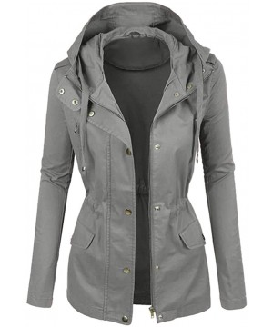 Women Raincoat Solid Rain Jacket Outdoor Plus Size Waterproof Hooded Windproof Warm Coat - F Gray - CY1929X44H8 $23.54-Cover-Ups