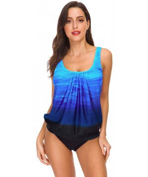 Women 's Swimwear Printed Push up Swimsuit Two Pieces Tankini Bathing Suit - Blue - CF18W5XO3QO $13.47-Tankinis