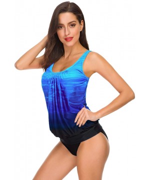 Women 's Swimwear Printed Push up Swimsuit Two Pieces Tankini Bathing Suit - Blue - CF18W5XO3QO $13.47-Tankinis