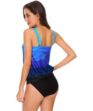 Women 's Swimwear Printed Push up Swimsuit Two Pieces Tankini Bathing Suit - Blue - CF18W5XO3QO $13.47-Tankinis