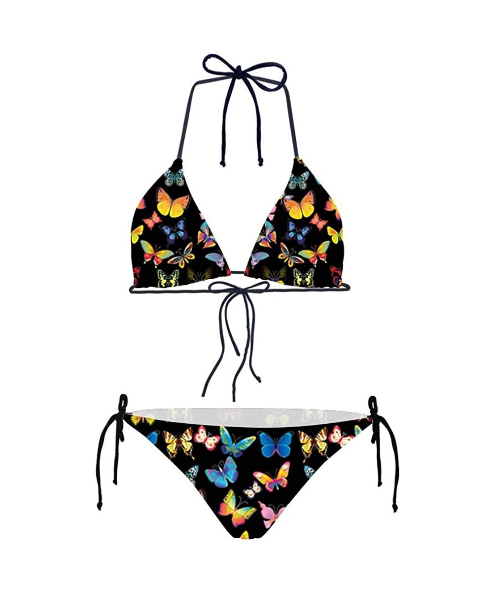 Animals Pattern Women's Bikini Swimwear Top and Side Tie Sexy Swimsuits - Butterfly Pattern - CU18O4WRU50 $20.04-Racing