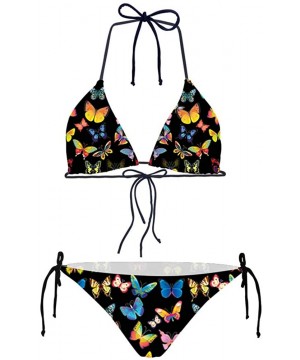 Animals Pattern Women's Bikini Swimwear Top and Side Tie Sexy Swimsuits - Butterfly Pattern - CU18O4WRU50 $20.04-Racing