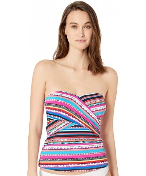 Women's Wrap Front Shirred Bandeau Tankini - Retro Braided Stripe - CV18K2AO222 $22.46-Tankinis