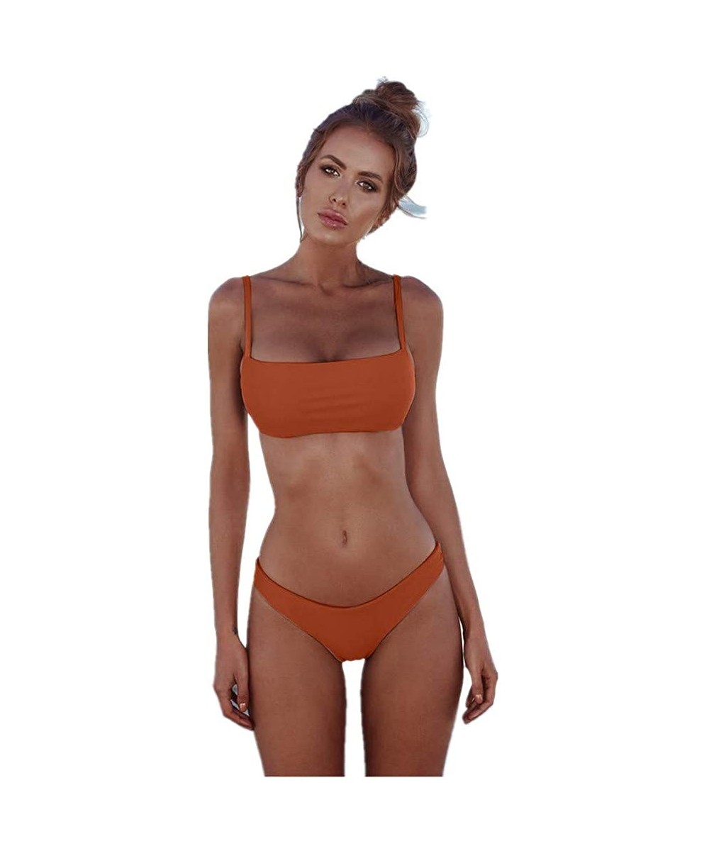 Women's Sexy Bandeau Bikini Set Push Up Paded Two-Piece Swimwear Thong Brazilian Bathing Suit - A-orange - CT1902SQMQO $14.20...