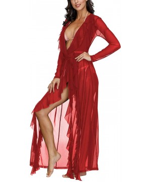 Women's Ruffles Cover-Ups Bathing Swimsuit Robe Swim Long Sleeve Kimono Cover Up Dress - Red-ruffles - C81953LUI27 $23.90-Cov...