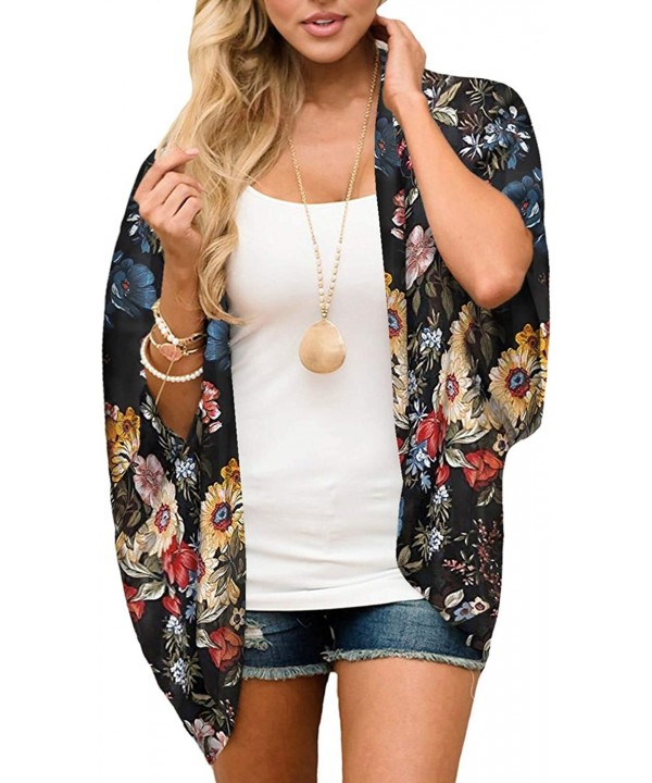 Womens Kimono Cardigan Sheer Chiffon Cover up Floral Print Capes Loose Blouse Tops Cover ups - P16 - CQ193XE49WE $17.27-Cover...