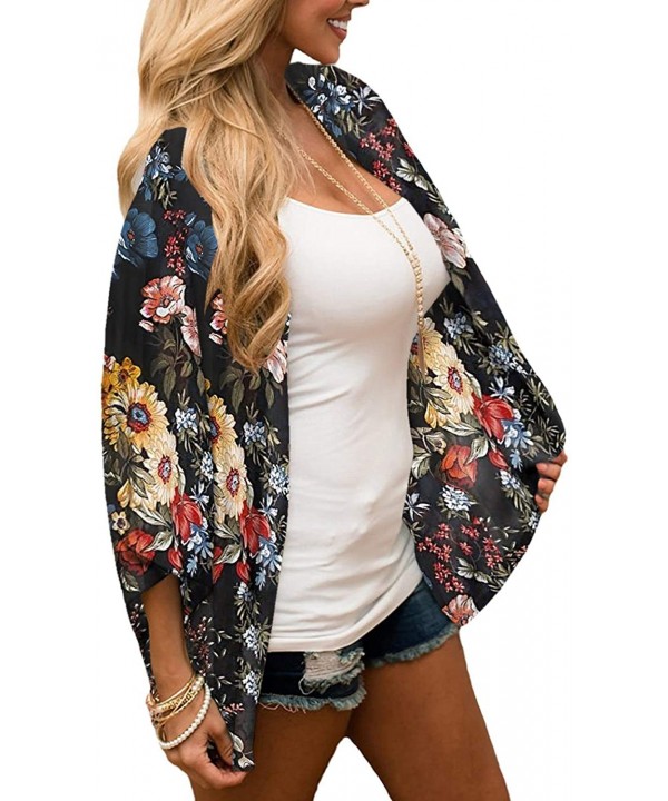 Womens Kimono Cardigan Sheer Chiffon Cover up Floral Print Capes Loose Blouse Tops Cover ups - P16 - CQ193XE49WE $17.27-Cover...