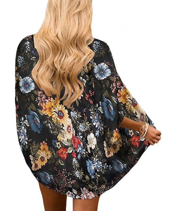 Womens Kimono Cardigan Sheer Chiffon Cover up Floral Print Capes Loose Blouse Tops Cover ups - P16 - CQ193XE49WE $17.27-Cover...