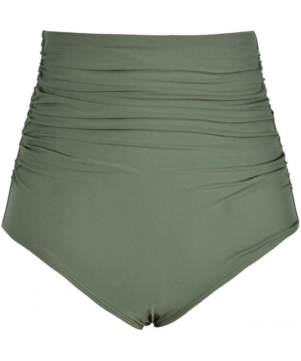 Women's High Waisted Bikini Bottom Bathing Suit Brief Shirred Swim Bottom - Army Green - CD1857GXU82 $19.39-Tankinis