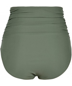 Women's High Waisted Bikini Bottom Bathing Suit Brief Shirred Swim Bottom - Army Green - CD1857GXU82 $19.39-Tankinis