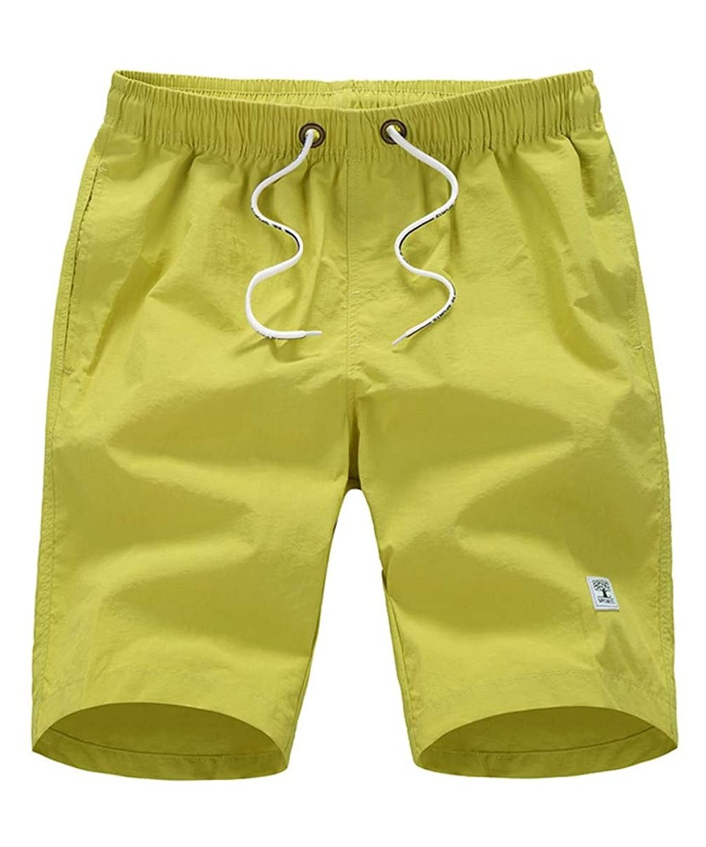 Stretch Pants for Man Casual Fashion Pure Color Beach Pocket Surfing Swimming Loose Short Pants - Yellow - C918W6E5SEY $14.15...