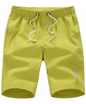 Stretch Pants for Man Casual Fashion Pure Color Beach Pocket Surfing Swimming Loose Short Pants - Yellow - C918W6E5SEY $14.15...