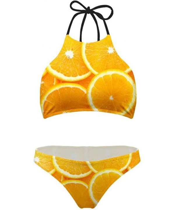 Women High Neck Top Bikini Charming Bottom 2PCS Swimsuit - Oranges - CM18QYSAQ3R $23.10-Sets