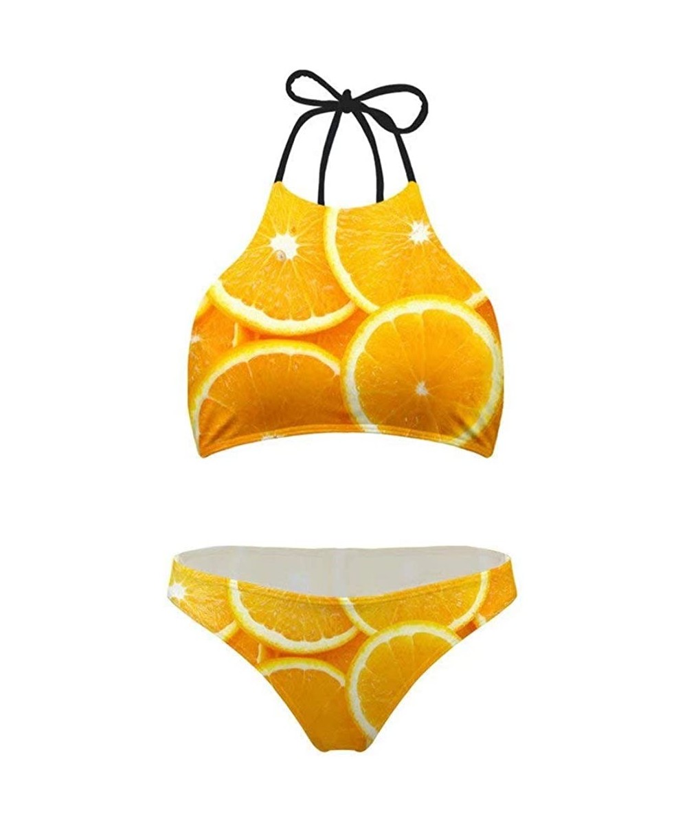 Women High Neck Top Bikini Charming Bottom 2PCS Swimsuit - Oranges - CM18QYSAQ3R $23.10-Sets