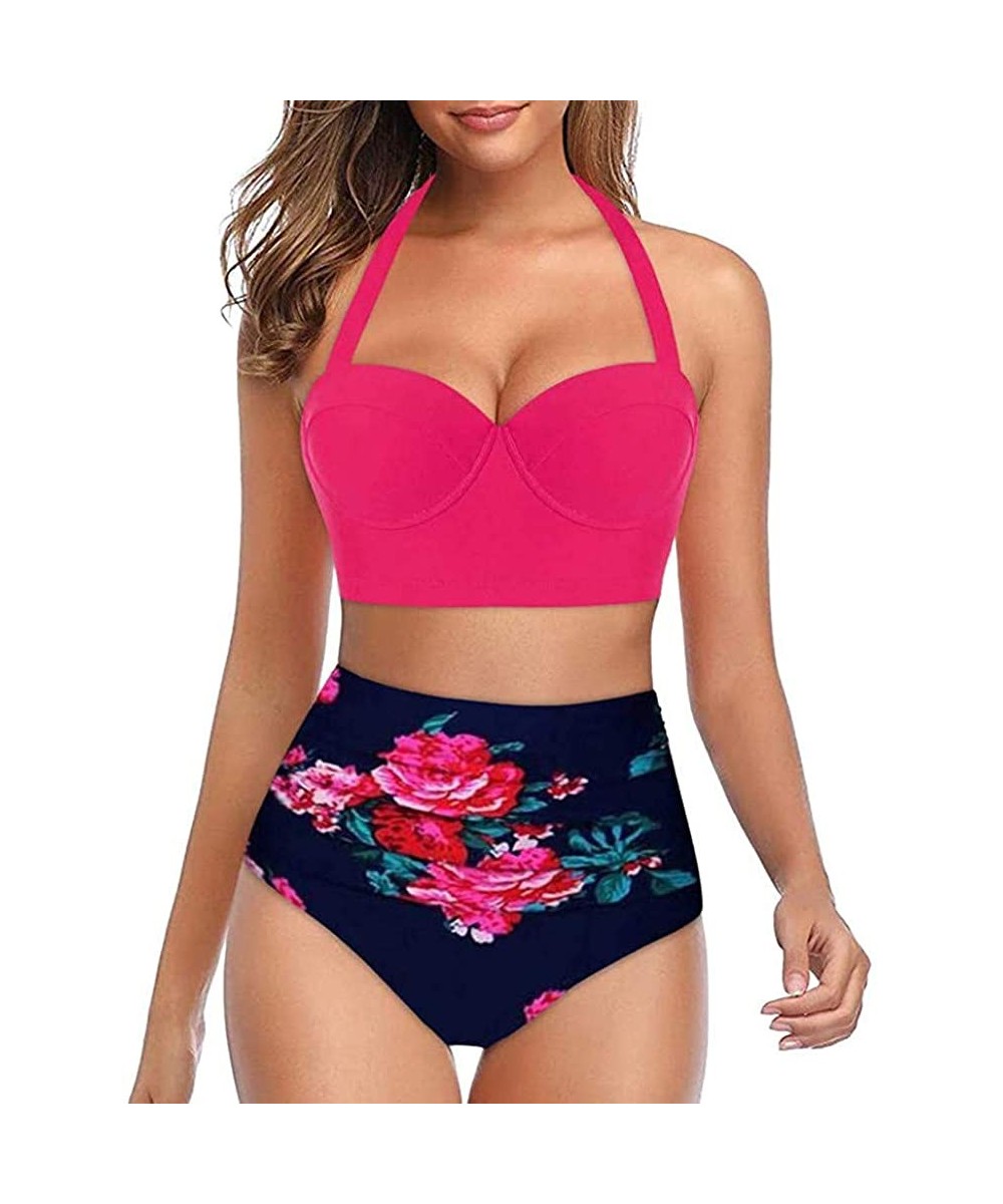 Women Swimsuit Sunflower High Waisted Bottom Swimwear Two Piece Summer Halter Bikini Bathing Suit - Mutil-f - CN198OT0TZT $19...