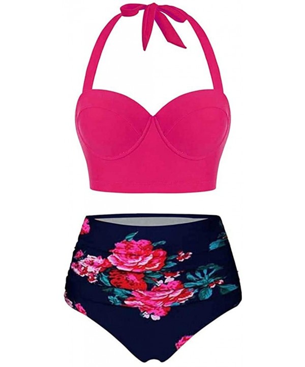 Women Swimsuit Sunflower High Waisted Bottom Swimwear Two Piece Summer Halter Bikini Bathing Suit - Mutil-f - CN198OT0TZT $19...