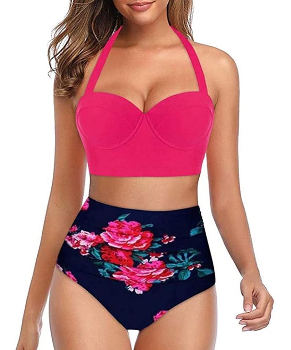 Women Swimsuit Sunflower High Waisted Bottom Swimwear Two Piece Summer Halter Bikini Bathing Suit - Mutil-f - CN198OT0TZT $19...