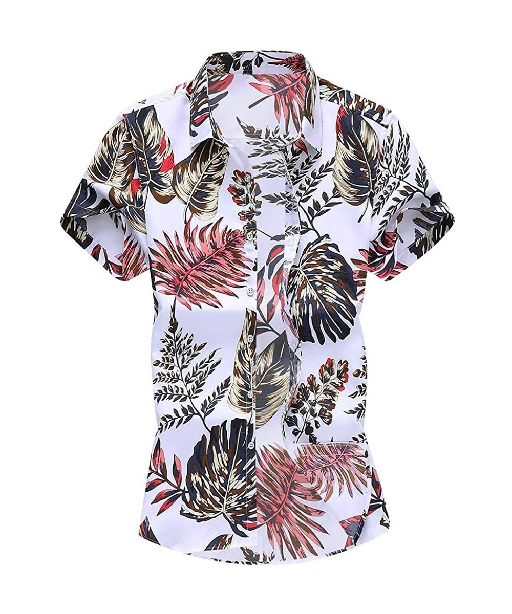 Mens Casual Holiday Shirts Fashion Hawaii Short Sleeve Printed Slim Loose Turn-Down Collar T-Shirt Tops - White - CO1954DMY5H...