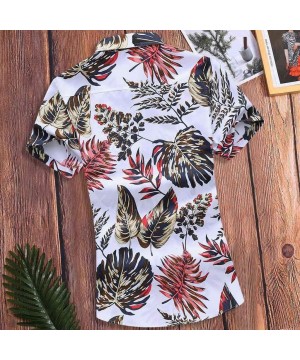 Mens Casual Holiday Shirts Fashion Hawaii Short Sleeve Printed Slim Loose Turn-Down Collar T-Shirt Tops - White - CO1954DMY5H...