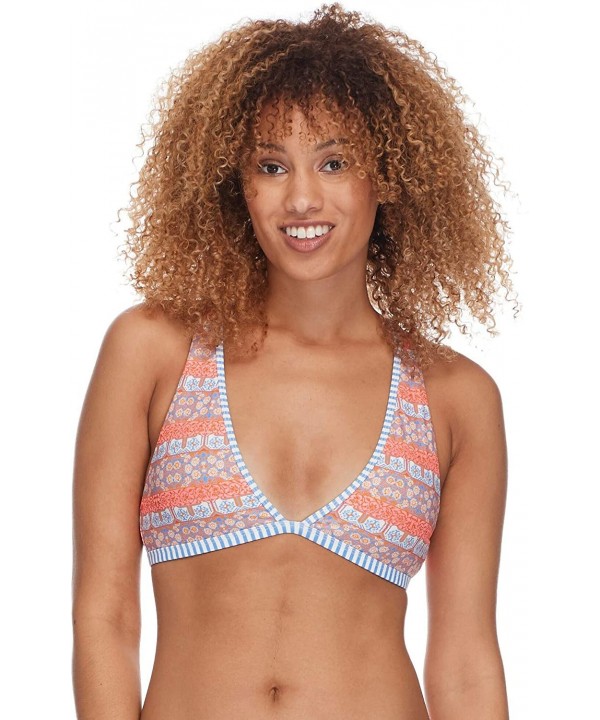 Women's Rooney Fixed Triangle Bikini Top with Keyhole Back - Legzira Blue Print - CS18ICRQCMX $45.30-Tops